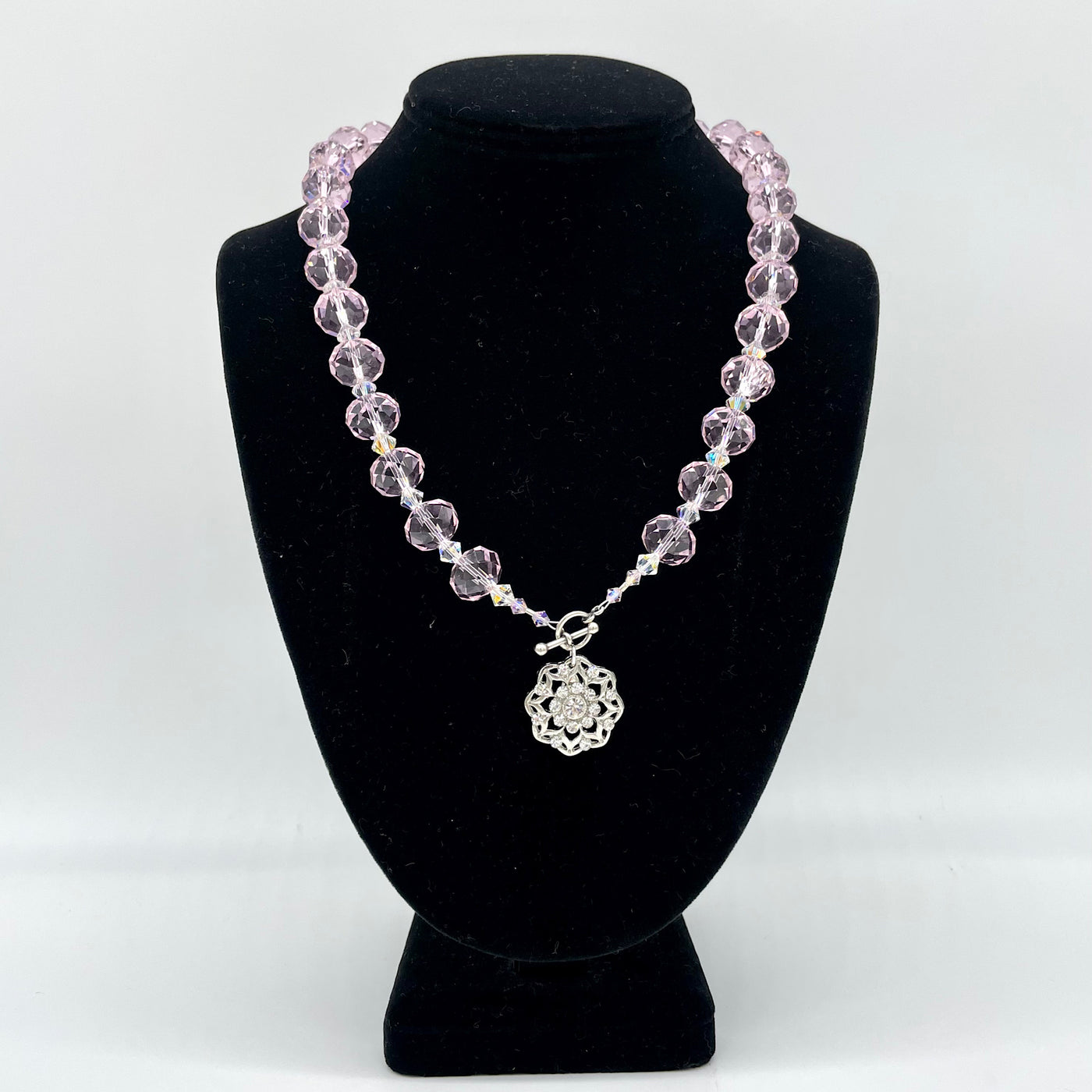 Handcrafted Pink Crystal Beaded Necklace