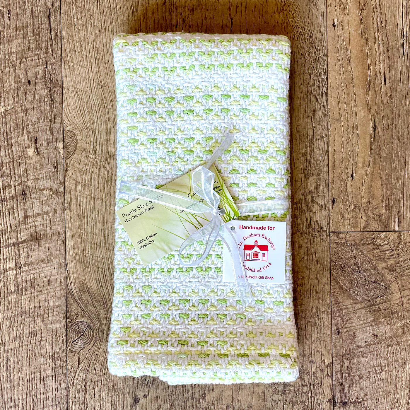 Hand Woven Green and White Hand Towel