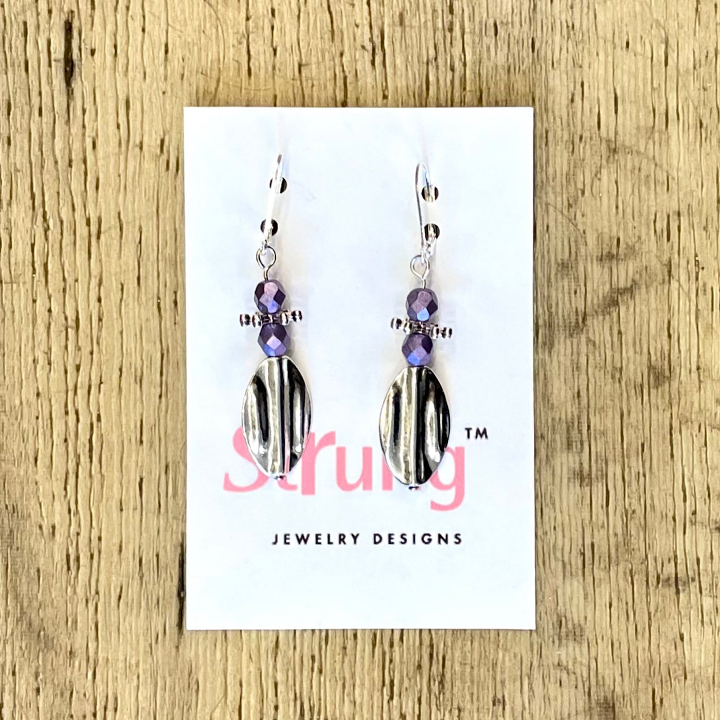 Handcrafted Silver and Purple Drop Earrings