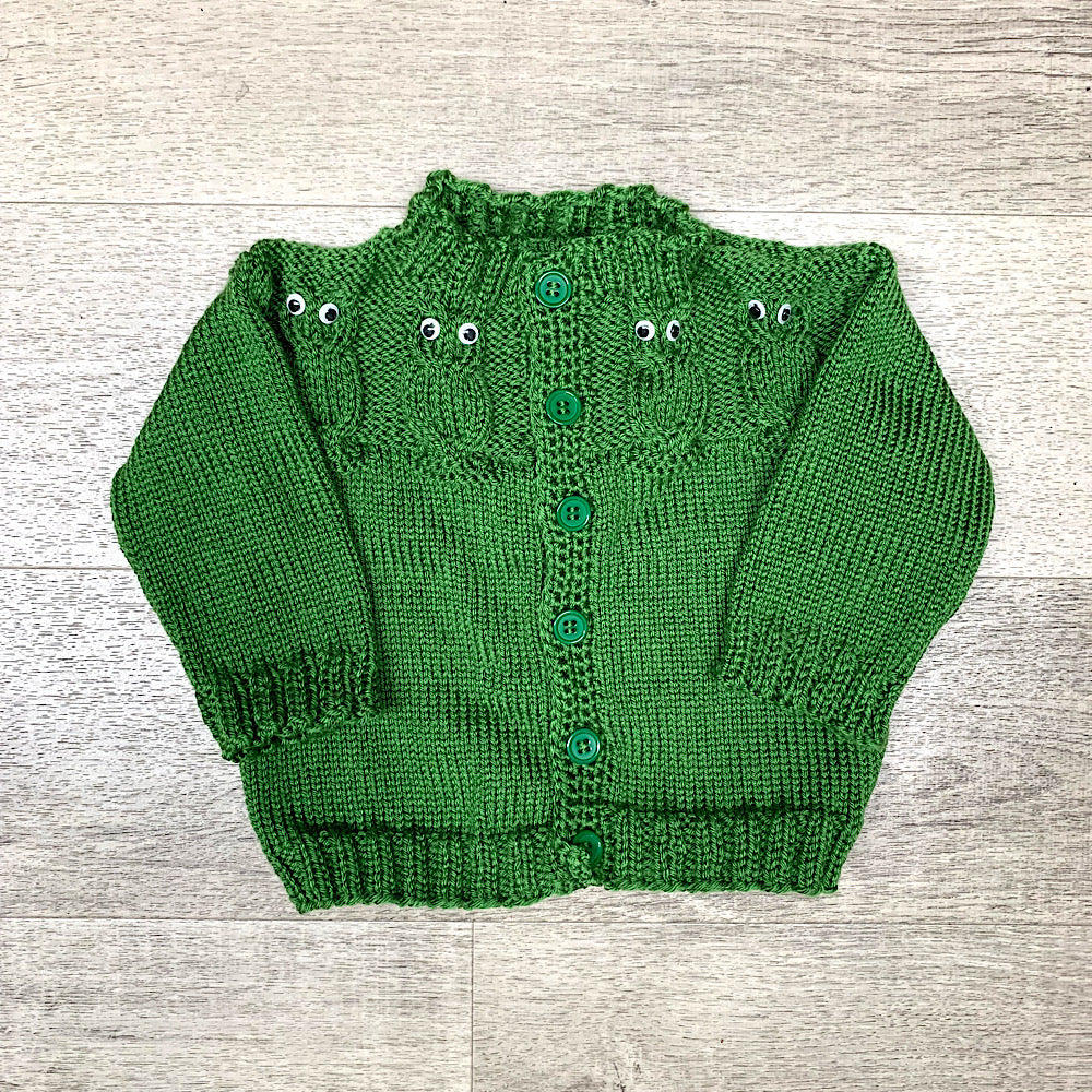 Hand Knit Green Owl Sweater