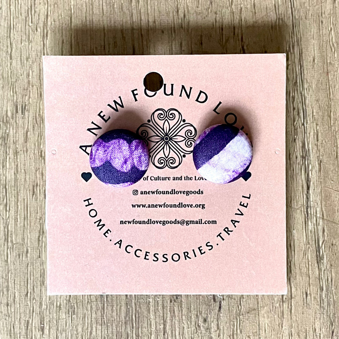 Handcrafted Cotton Covered Purple Post Earrings