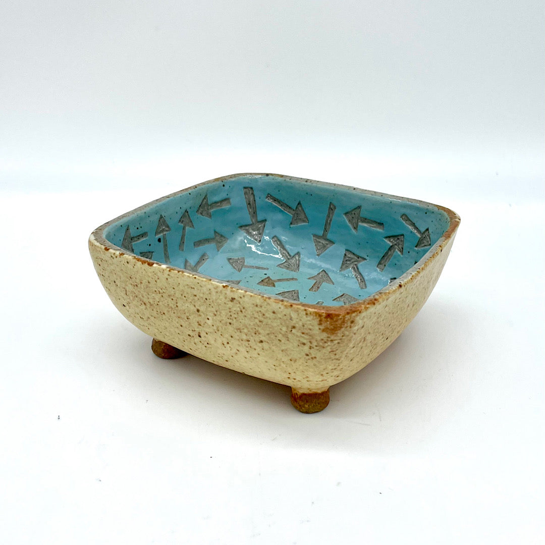 Handmade Aqua and Tan Ceramic Bowl