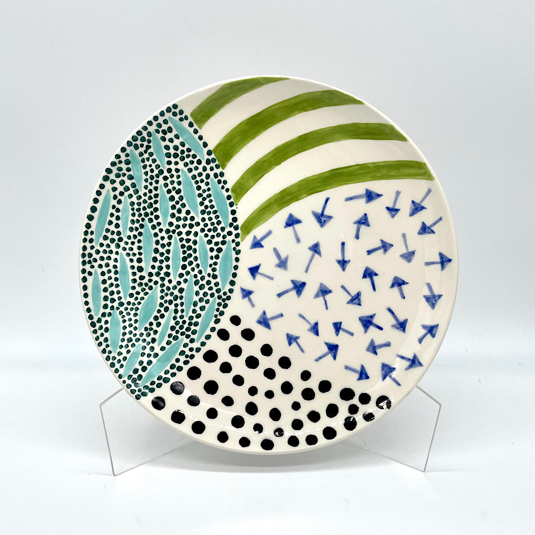 Handmade Ceramic Plate with Blue Arrows