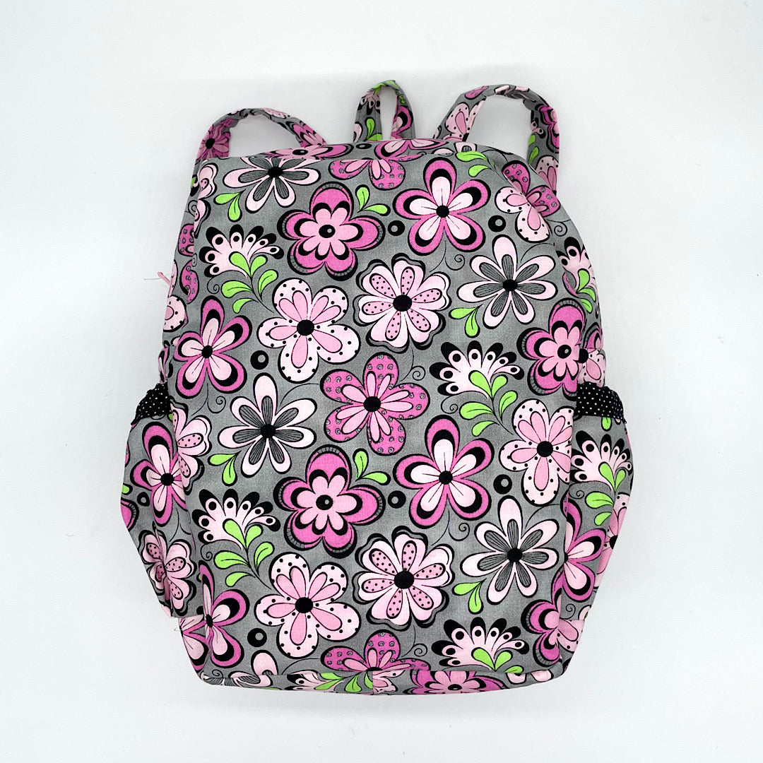 Handmade Small Fabric Backpack in Pink and Gray