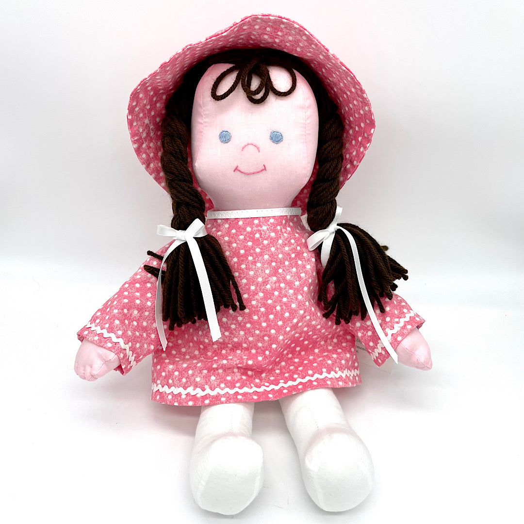 Handmade Fabric Doll in Pink Dress and Hat