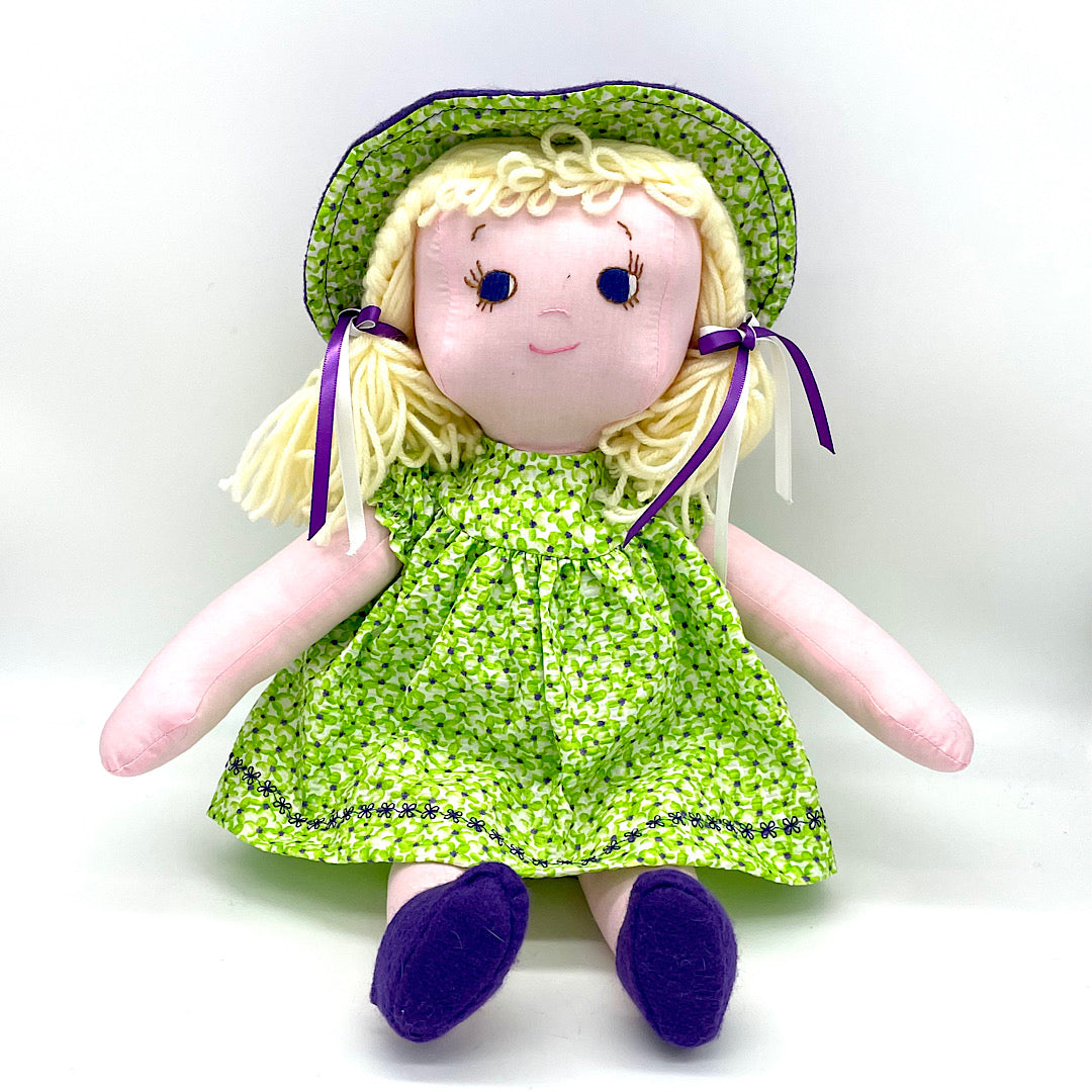 Handmade Fabric Doll in Green Floral Dress