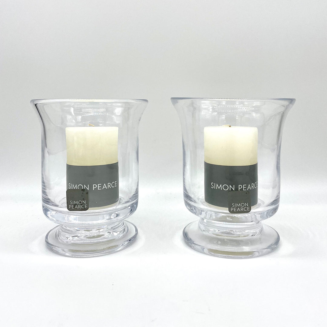 Simon Pearce - Set of Two Glass Hurricanes With Candles