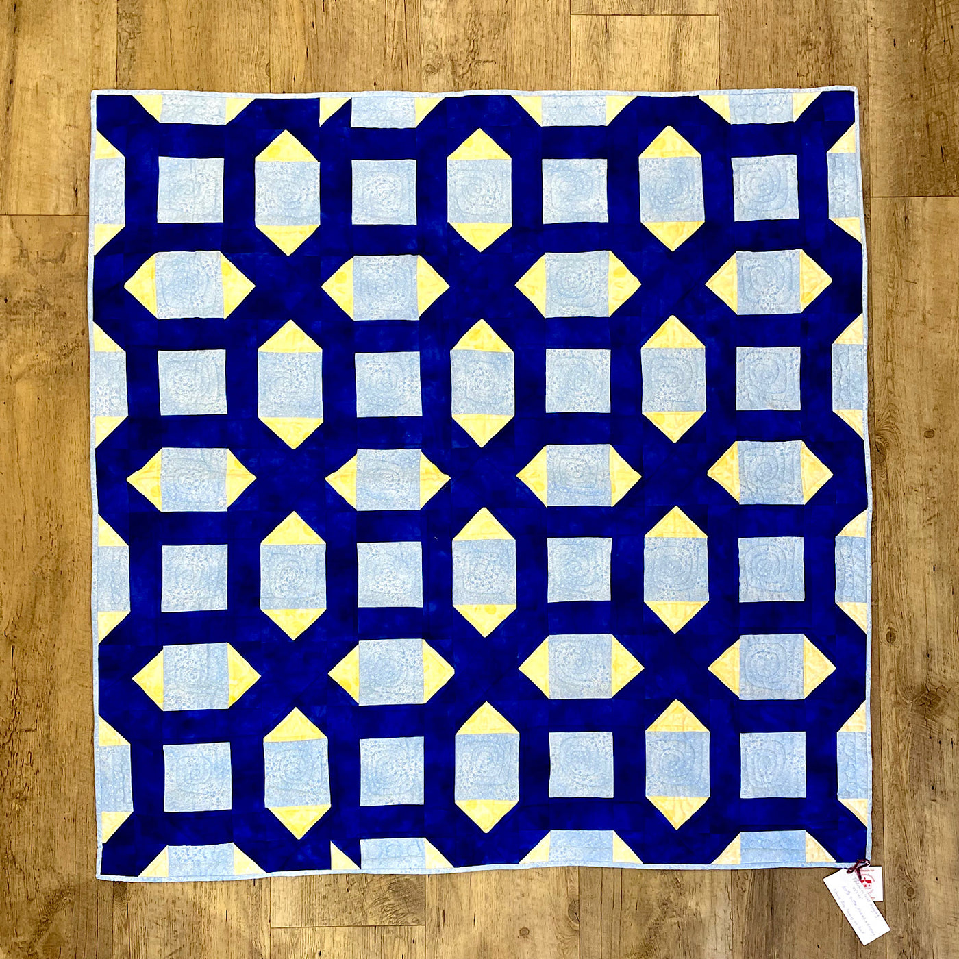 Handmade Quilt in Blues With Yellow Accents