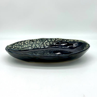 Handmade Navy and Light Aqua Ceramic Bowl
