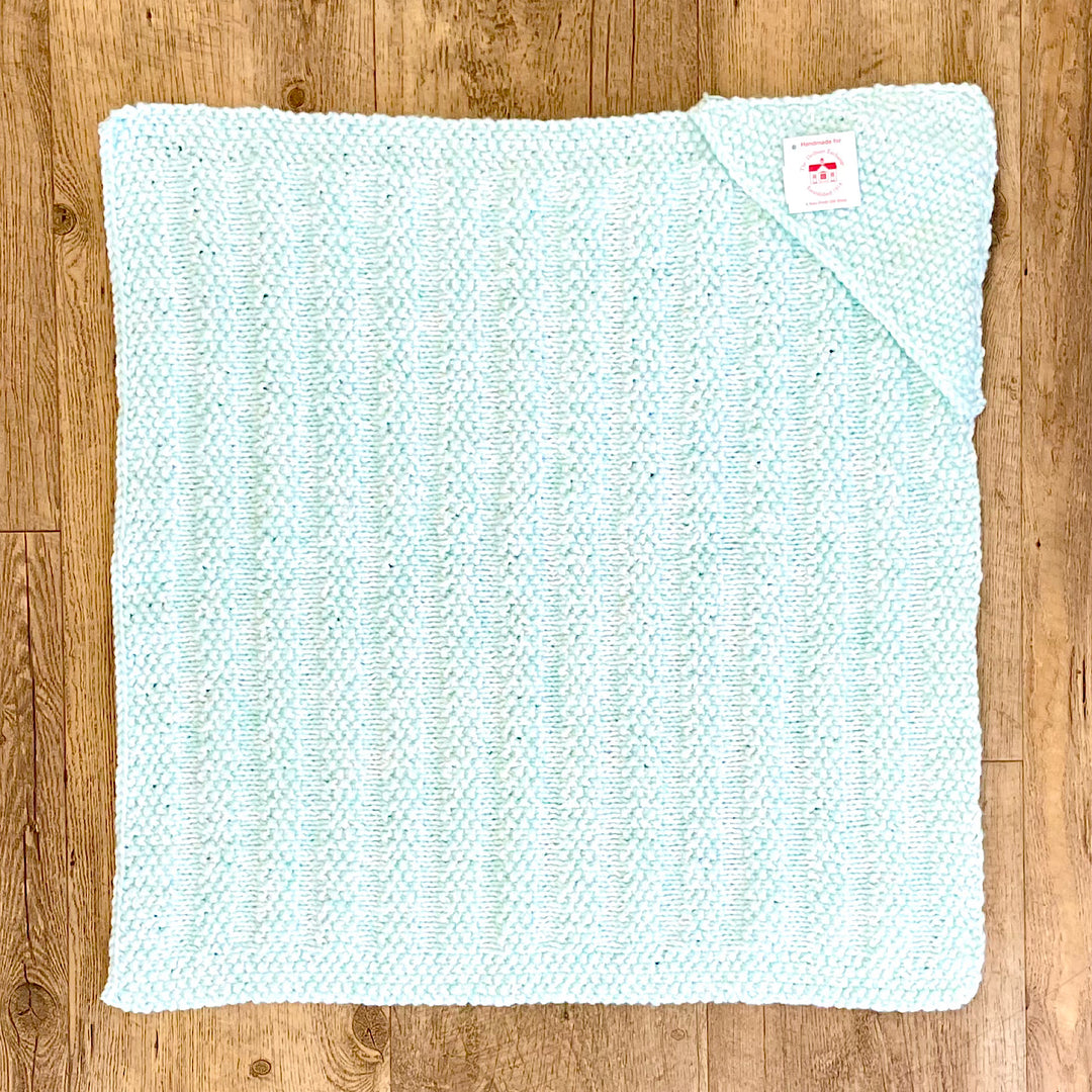 Hand Knit Mint Green Hooded Baby Blanket