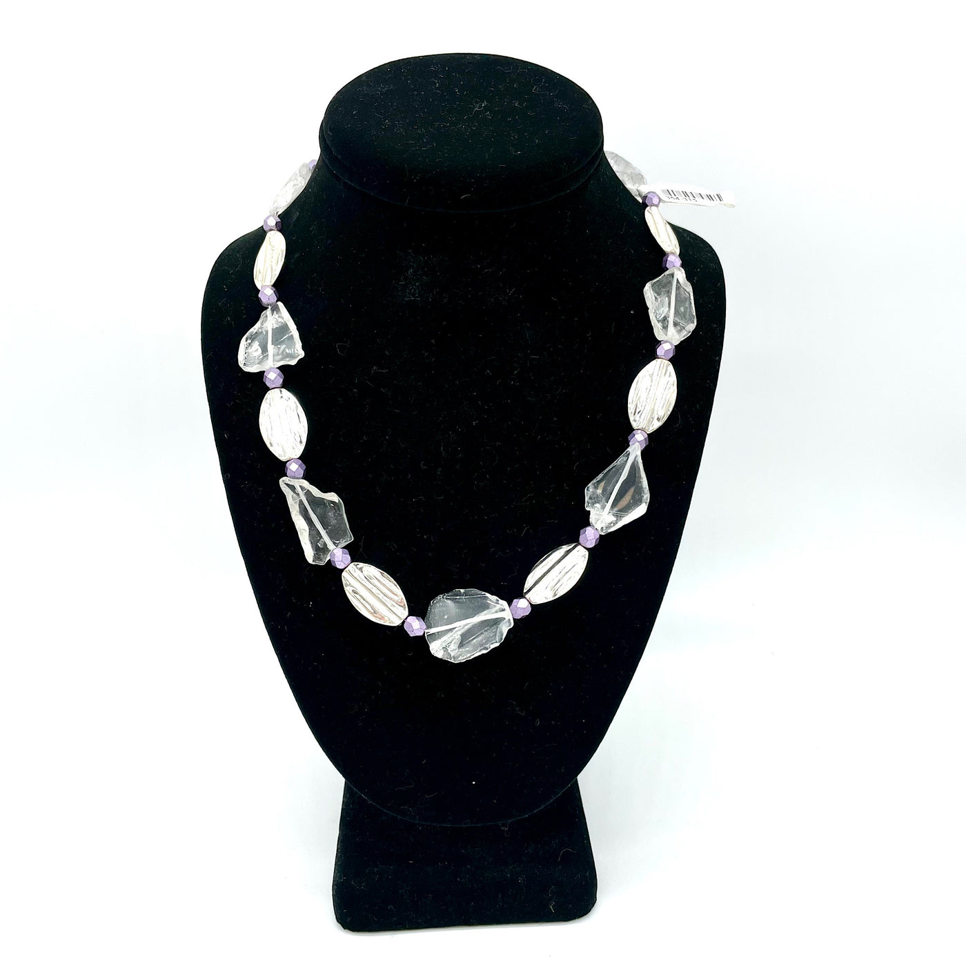 Handcrafted Necklace with Silver, Quartz and purple Beads
