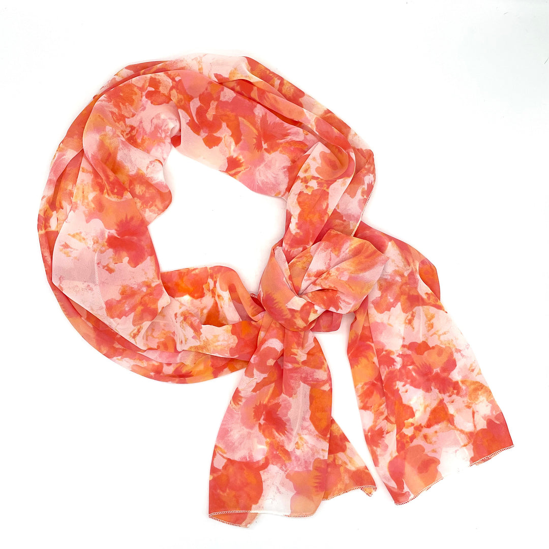 Handcrafted Coral and Pink Floral Dress Scarf