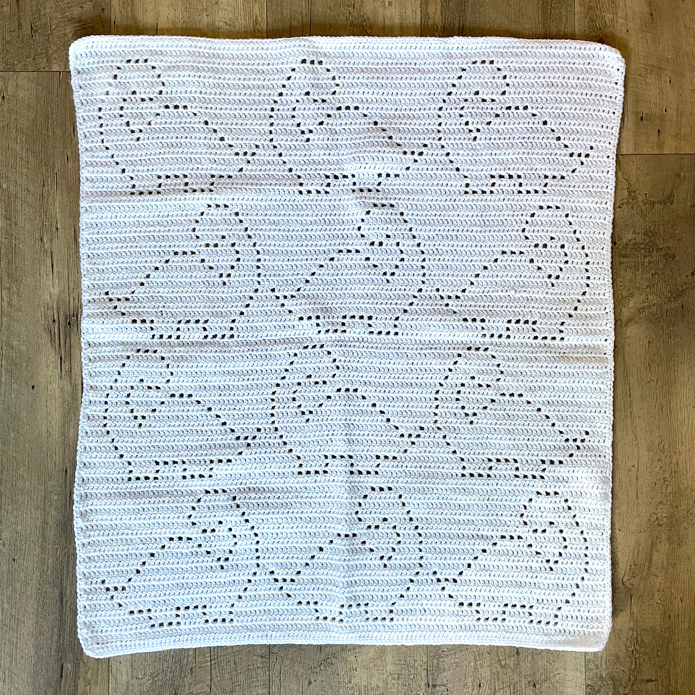 Hand Crocheted White Dinosauer Design Baby Blanket