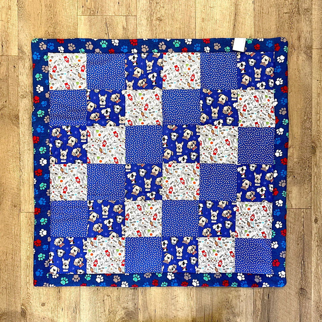 Handmade Blue and White Baby Play Mat With Dog Design