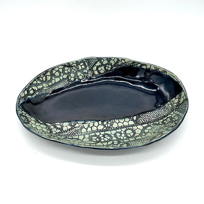 Handmade Navy and Light Aqua Ceramic Bowl