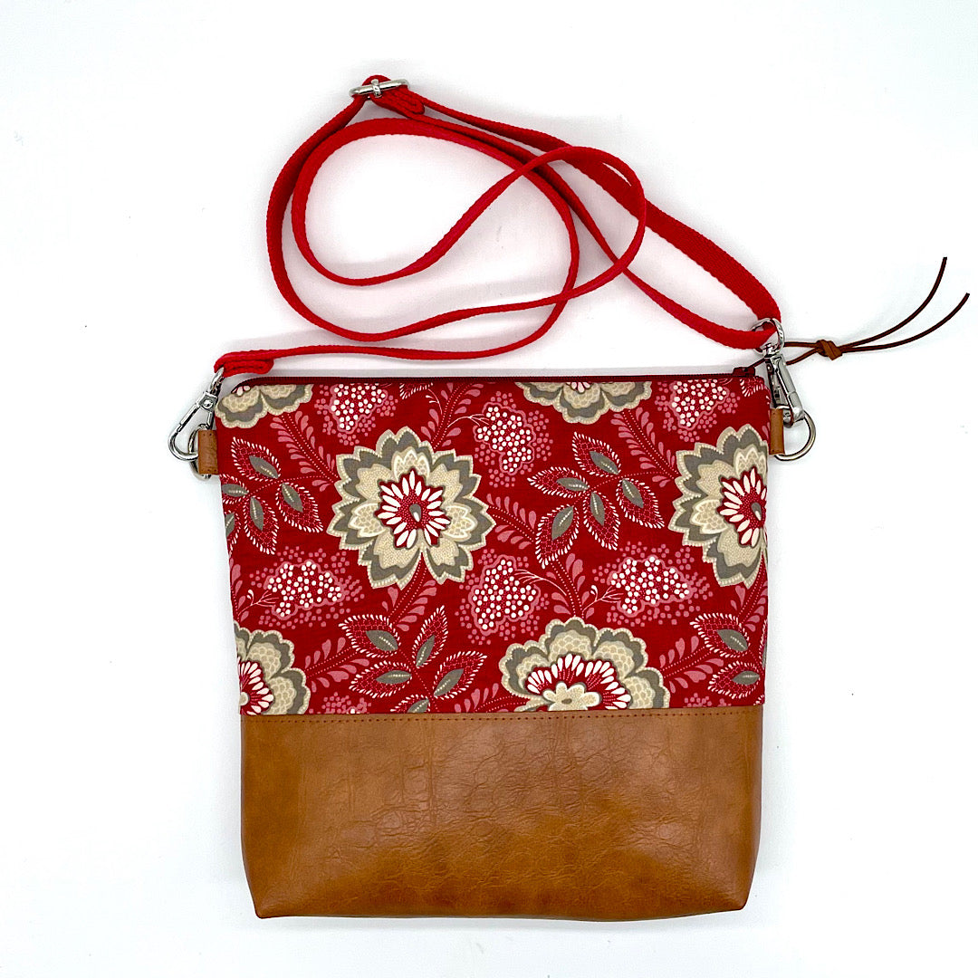 Handmade Red Print Fabric Crossbody Bag