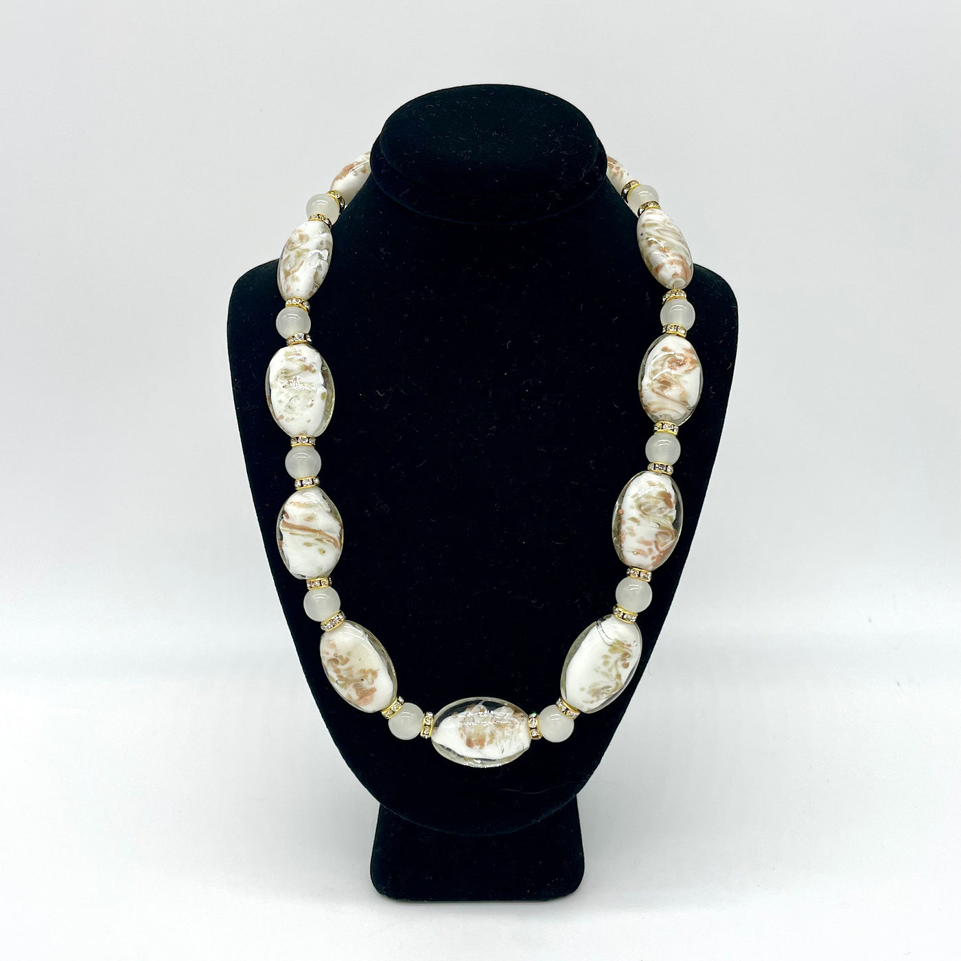Handcrafted Gold and White Glass Bead Necklace