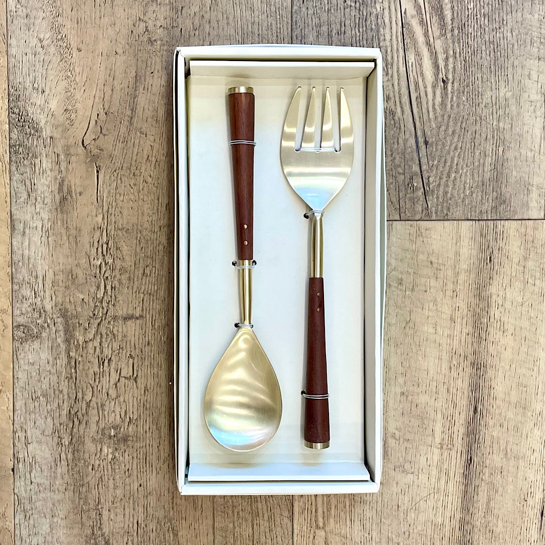 Acacia Wood Serving Spoon and Fork Set