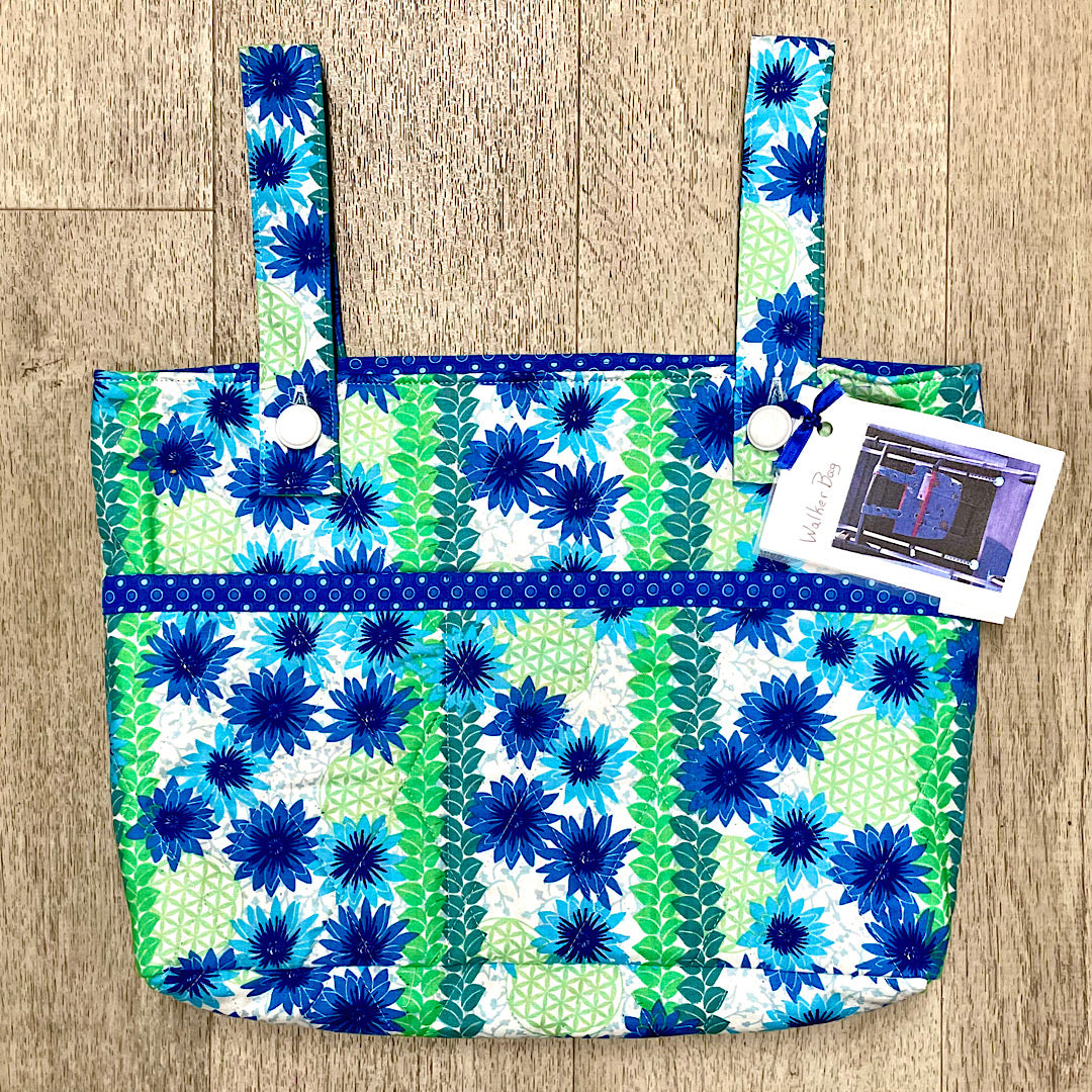 Handmade Blue and Green Floral Print Quilted Walker Bag
