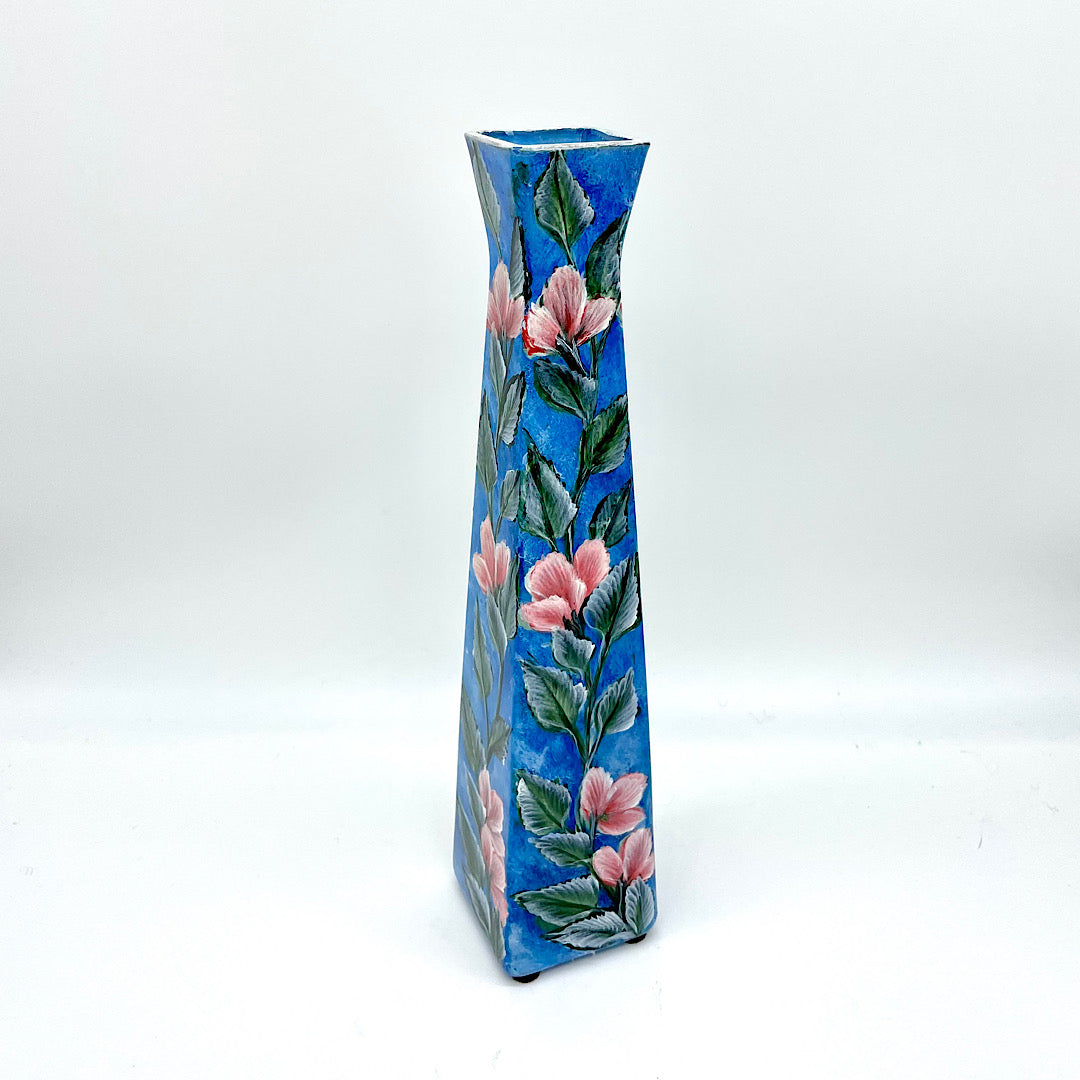 Hand Painted Tall Glass Vase