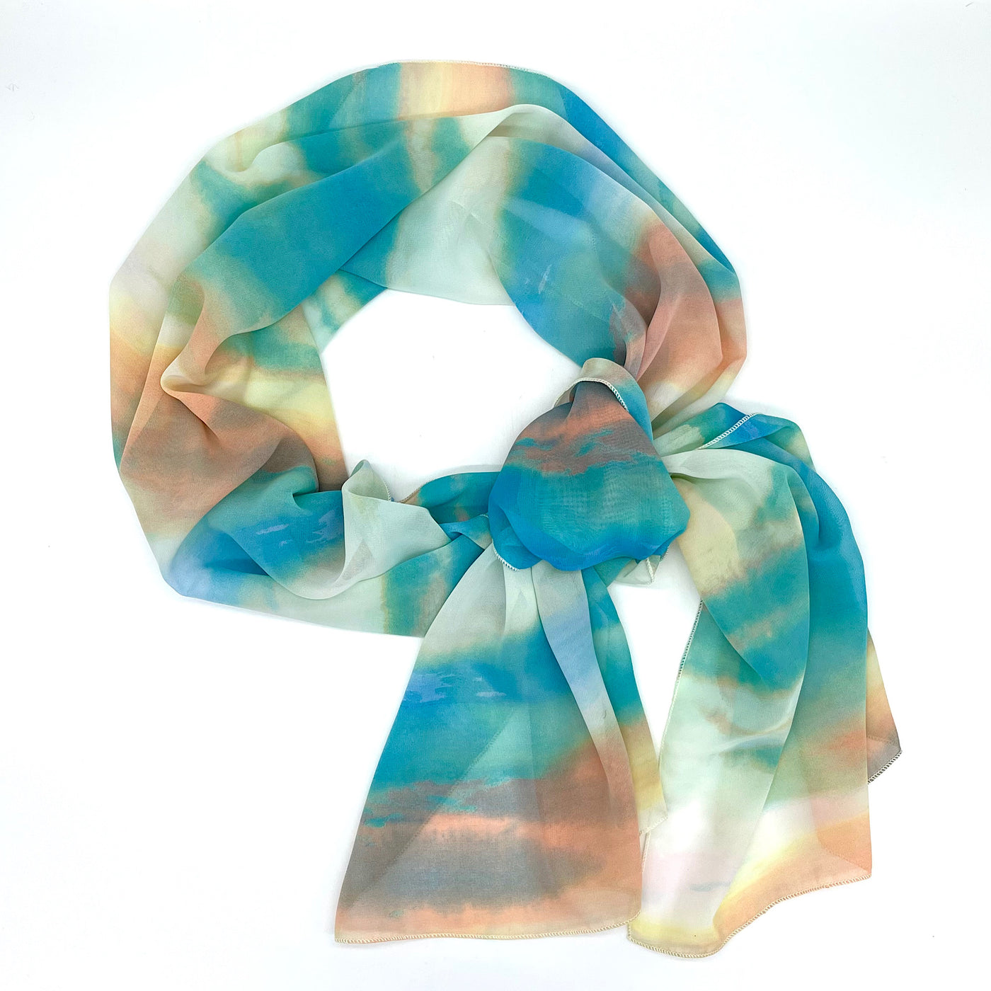 Handcrafted Dress Scarf in Peach and Aqua Print