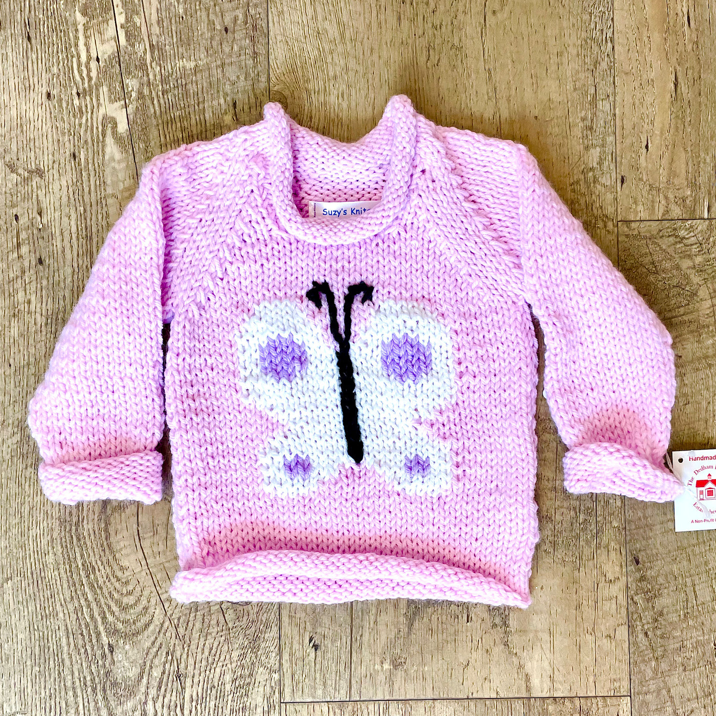 Hand Knit Pink Butterfly Pullover Sweater