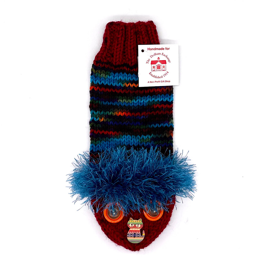 Hand Knit Dark Red and Blue Hand Puppet